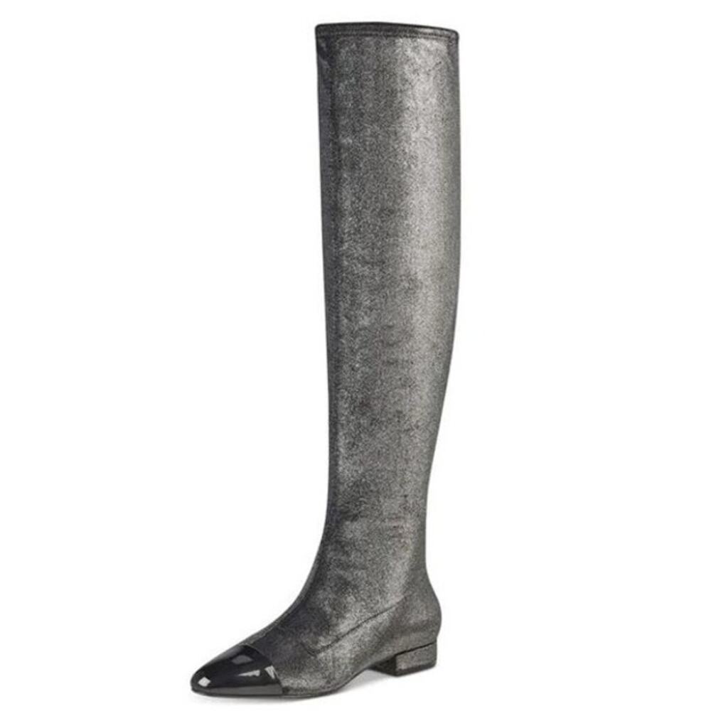 Women's Charcoal Grey Metallic Over-The-Knee Stretch Boots | Size 7.5 M | NEW